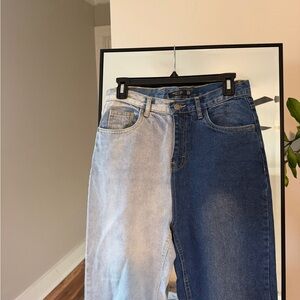 Nasty Gal Blue Denim Super High Waisted Two Tone Jeans